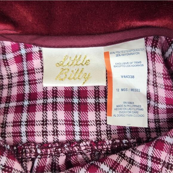 Little Bitty Vintage Set 12m Burgundy Plaid Dress & Coat with Velvet Trim - Picture 9 of 9